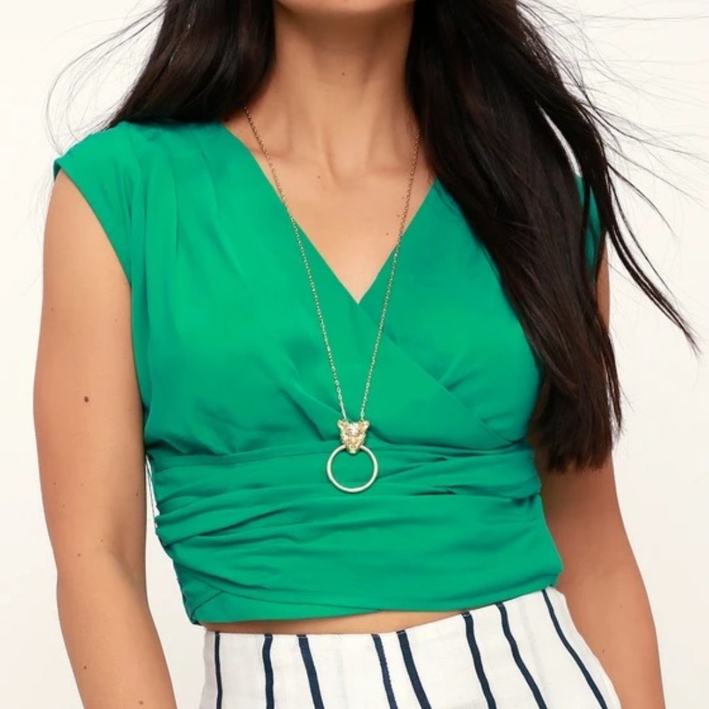 Anthropologie Al Fresco Green Sleeveless Surplice Crop Top M